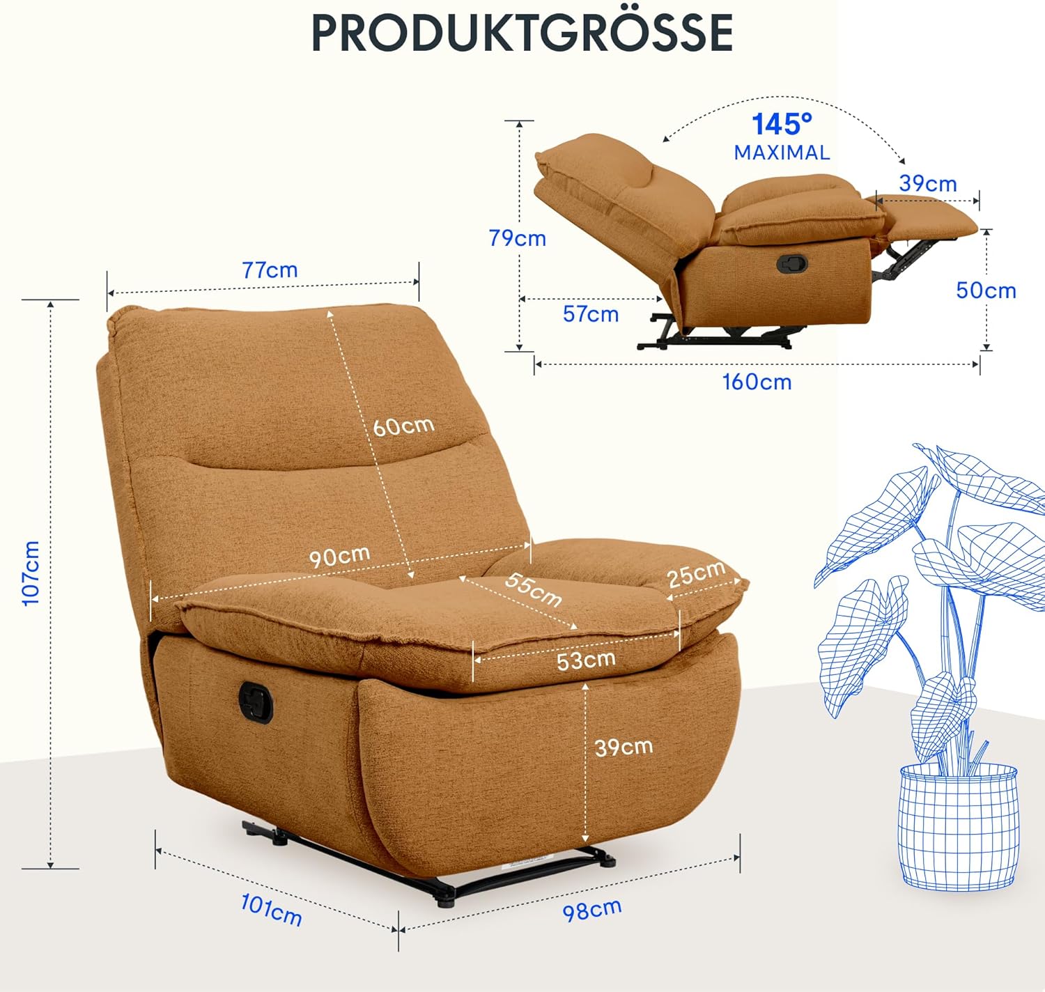 FLEXISPOT XC6 Sillón Relax, Sófa Giratorio con Función Balancín, Sillon TV con Respaldo Ajustable, Silla Reclinable para Dormitorio, Salón y Cine en Casa (Beige)
