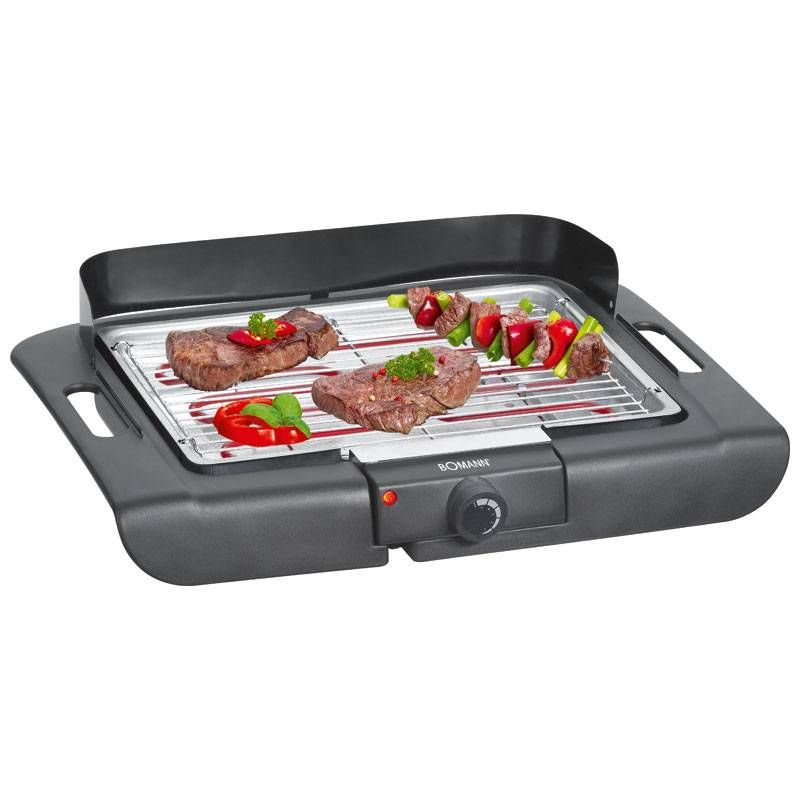 Electric grill, chrome-plated, 36 x 25 cm, thermostat, windbreak front, drip tray, black, 2000 W Bomann Bq 2243 Cb