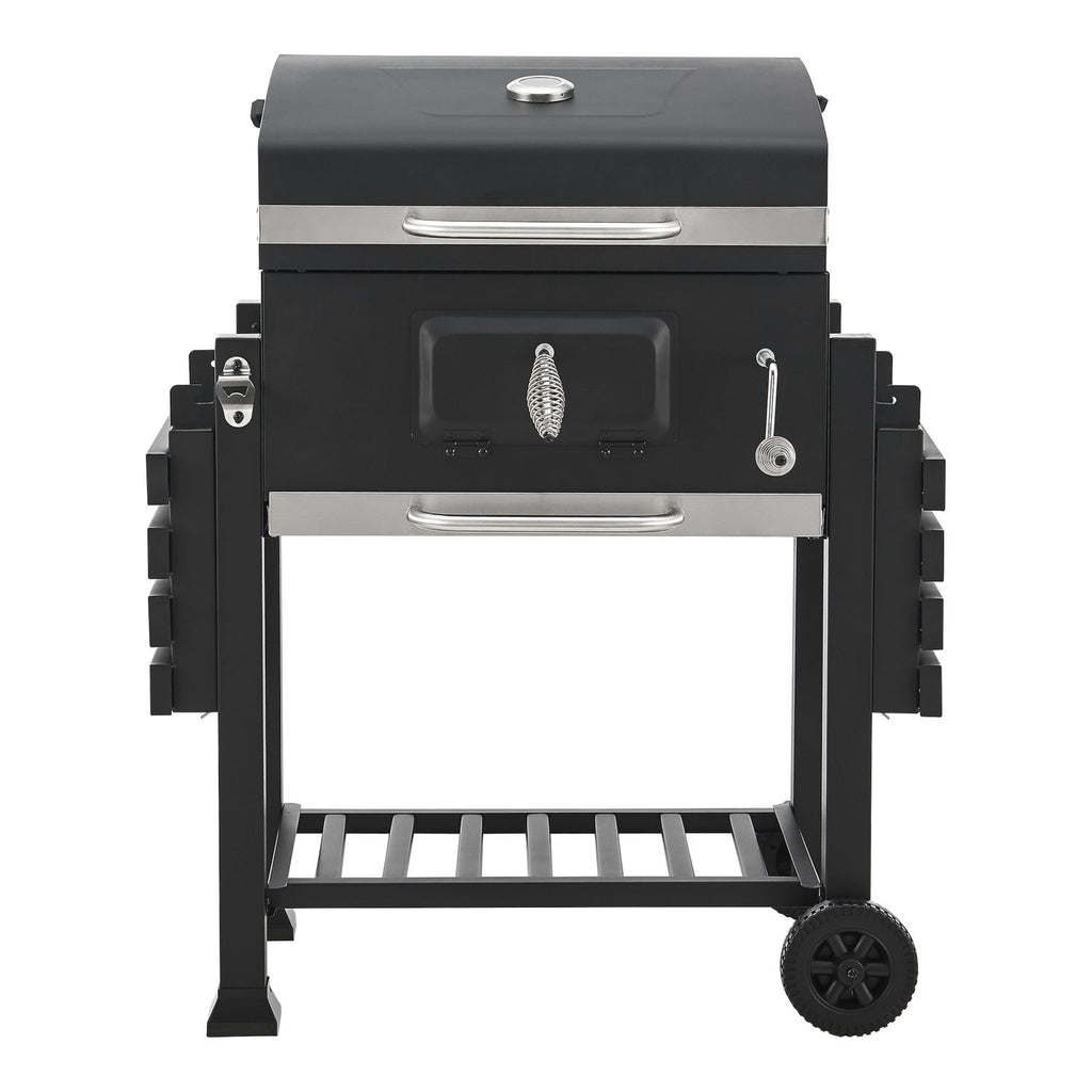 Grill węglowy Arnad z 2 stalowymi półkami 105x135x48cm - czarny [casa.pro]