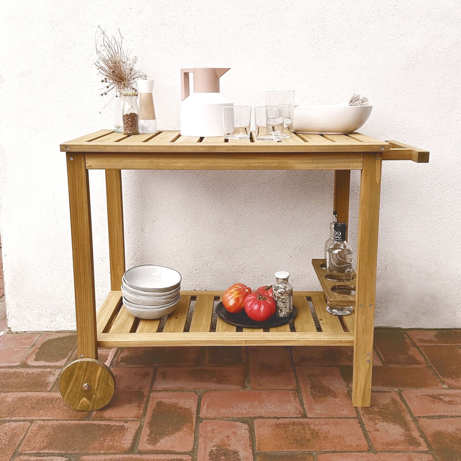 Wooden barbecue cabinet with wheels, wood