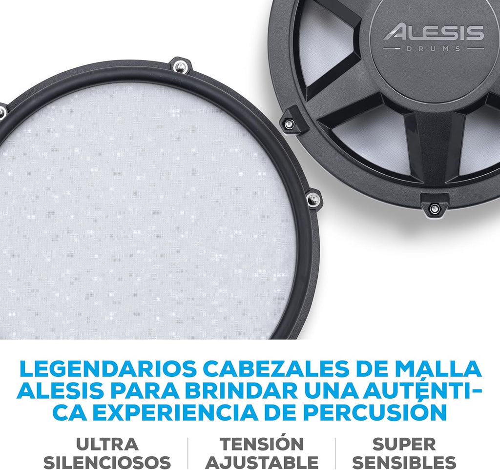 Alesis Nitro Max Kit Batería Electrónica con Parches Silenciosos de Malla, Caja de Doble Zona de 10", Bluetooth, 440+ Sonidos Auténticos, Lecciones Drumeo, USB MIDI, Pedal de Bombo