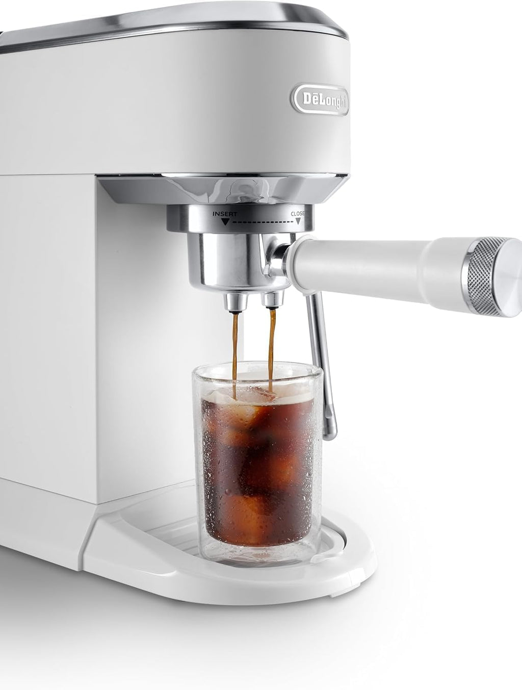 De'Longhi Dedica – Stainless Steel Pump Espresso Coffee Machine for Ground Coffee or Pods, Espresso and Cappuccino, 1.3 L Tank, Anti-Drip System, Model EC685.M, Metallic Colour