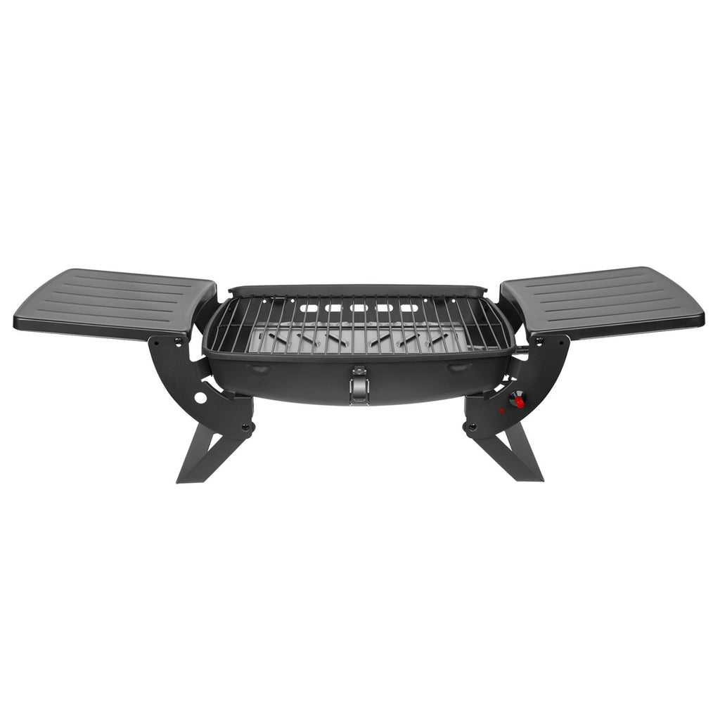 Portable folding gas grill 3.6 kW, wheels, legs, shelf