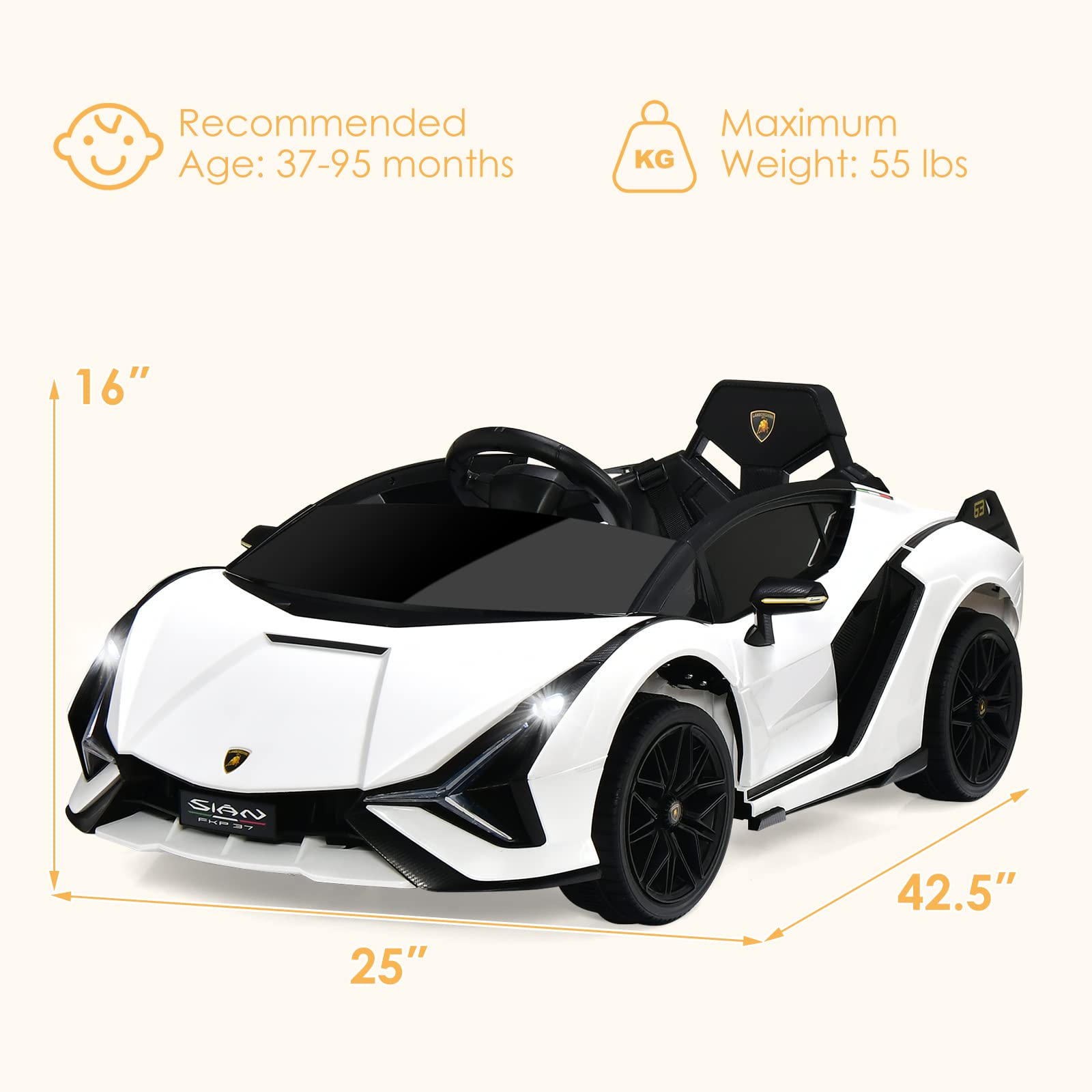 Licensed Electric Lamborghini with Suspension and Bluetooth