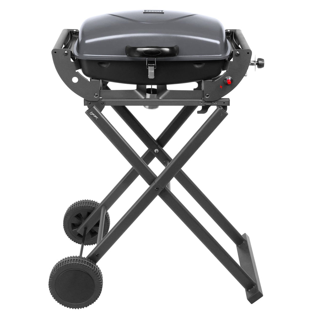 Portable folding gas grill 3.6 kW, wheels, legs, shelf
