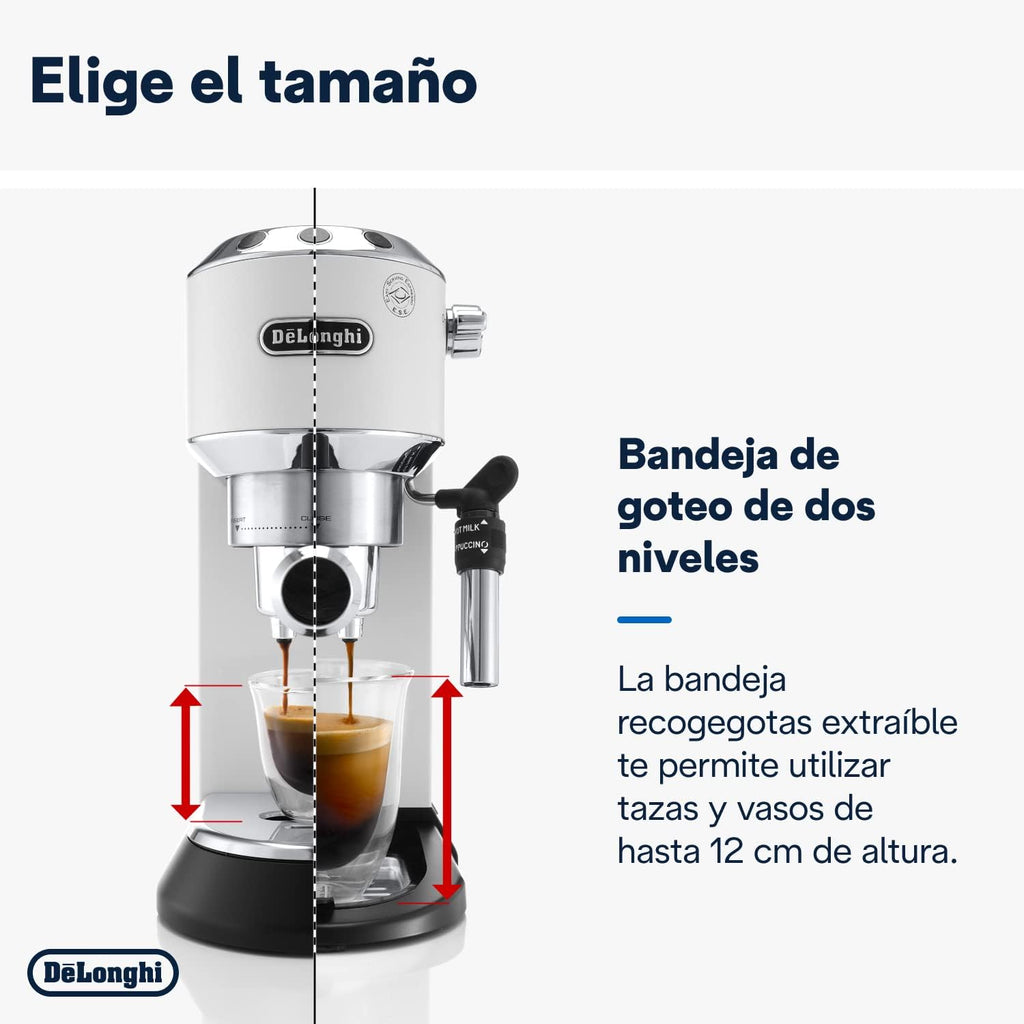 De'Longhi Dedica – Stainless Steel Pump Espresso Coffee Machine for Ground Coffee or Pods, Espresso and Cappuccino, 1.3 L Tank, Anti-Drip System, Model EC685.M, Metallic Colour