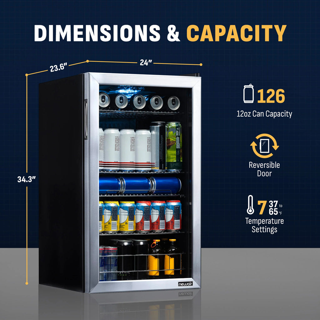2026 Newair® Refrigerador de Bebidas Independiente de Acero Inoxidable – 126 Latas – 18,9"