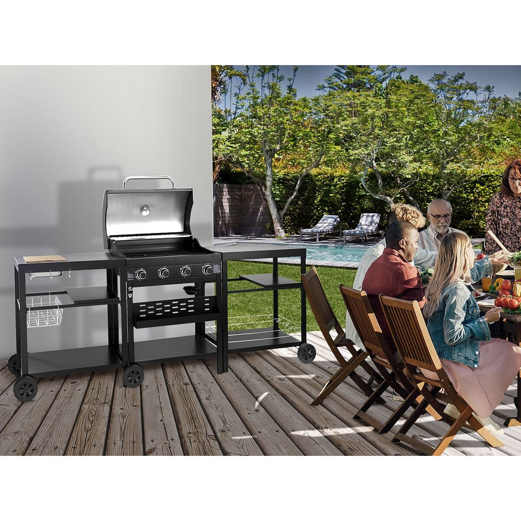 Gas grill for outdoor cooking - 12 kW - 4 burners - black