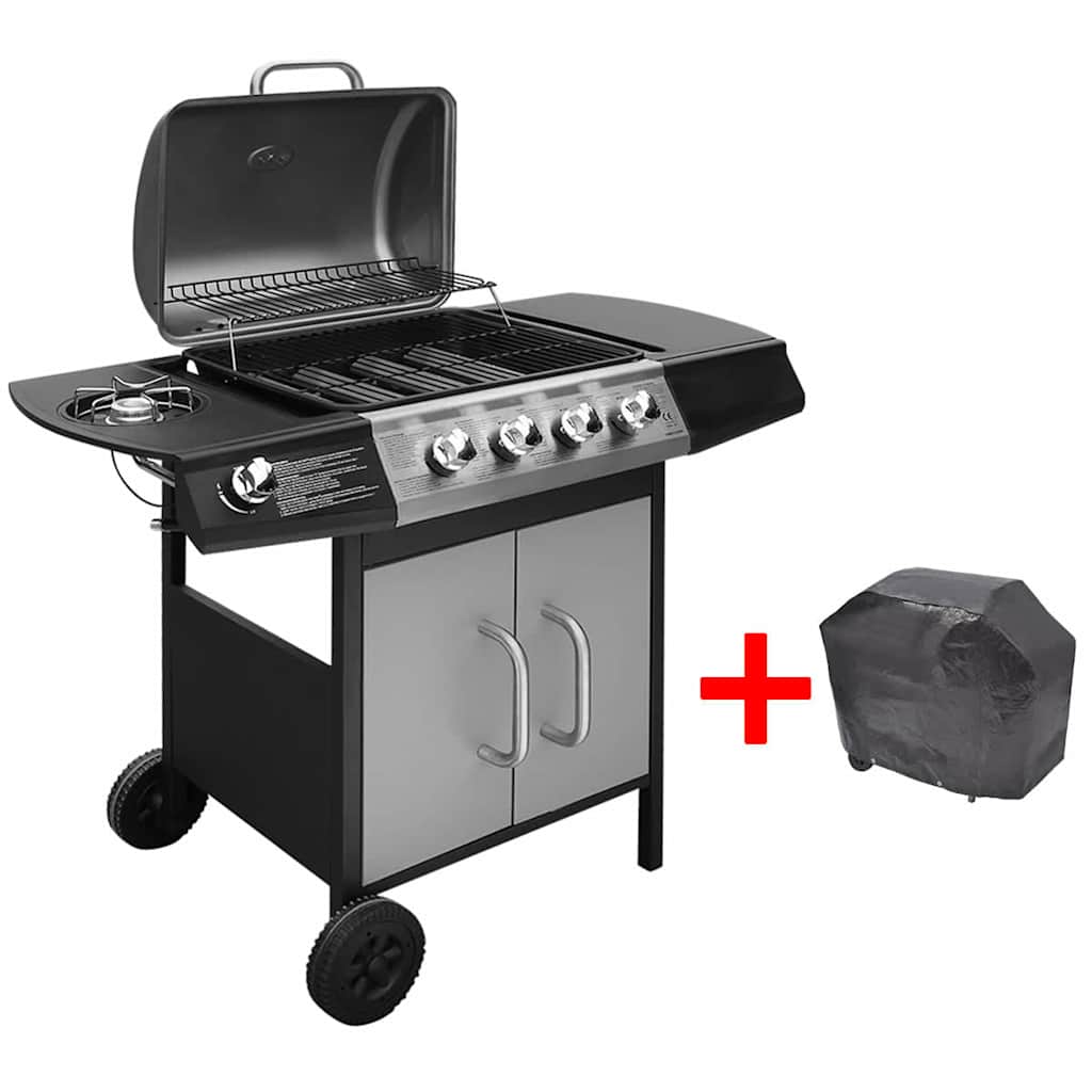 2026 Barbacoa grill de gas 4+1 zonas de cocinado negra y plateada V8143