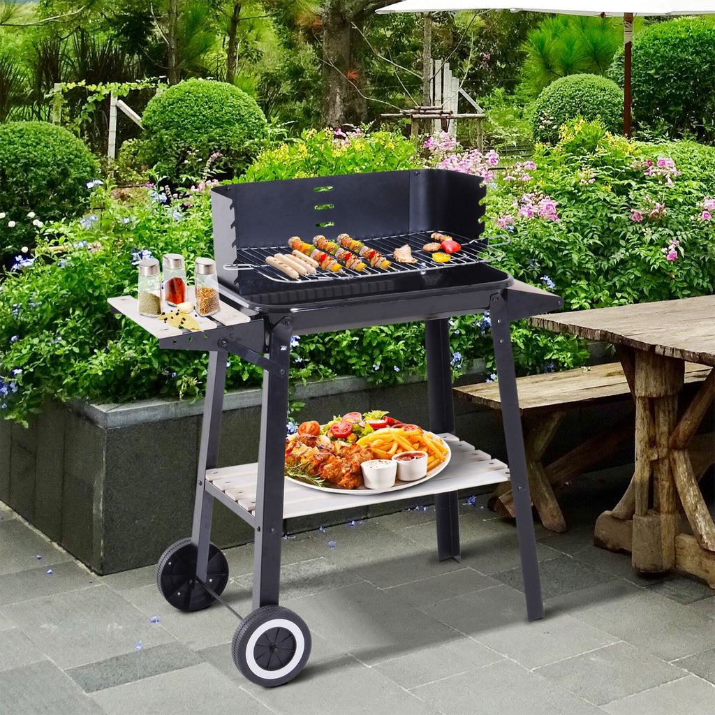 Barbacoa De Carbón Bbq Con Ruedas Y Estante Outsunny 83x37x87cm Negro