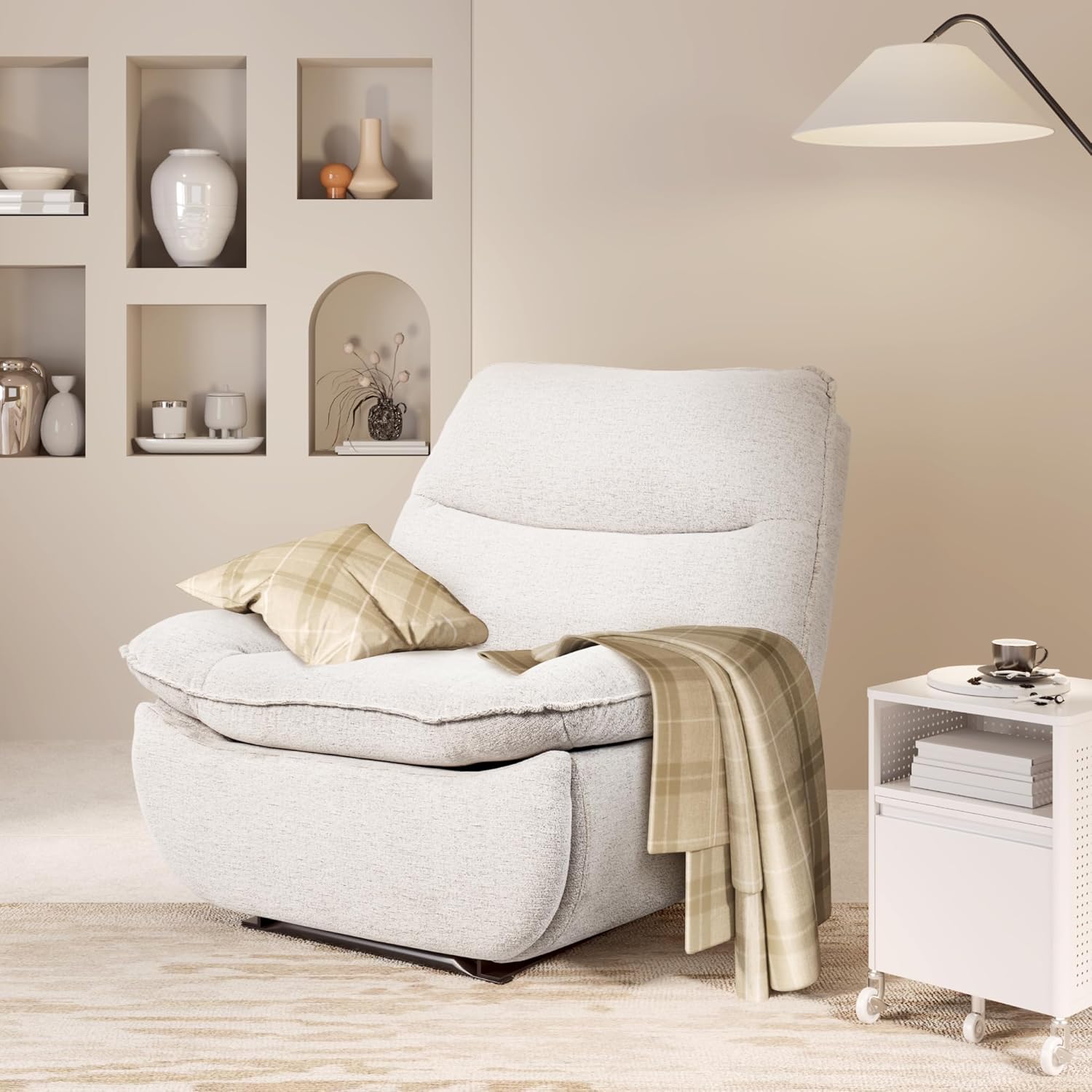 FLEXISPOT XC6 Sillón Relax, Sófa Giratorio con Función Balancín, Sillon TV con Respaldo Ajustable, Silla Reclinable para Dormitorio, Salón y Cine en Casa (Beige)