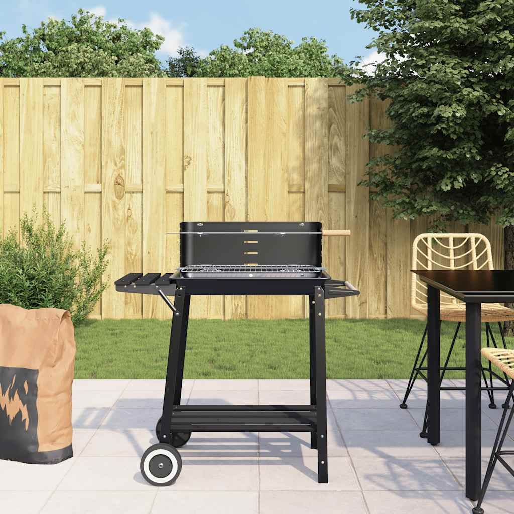 Charcoal BBQ Grill with Wheels Black Steel, VidaXL