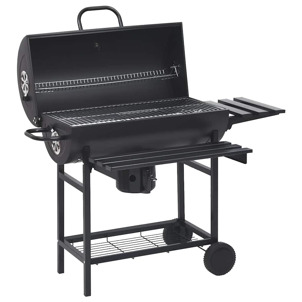 2026 Barbacoa con ruedas y estantes, negra, acero, 115 x 85 x 95 cm, barbacoa exterior