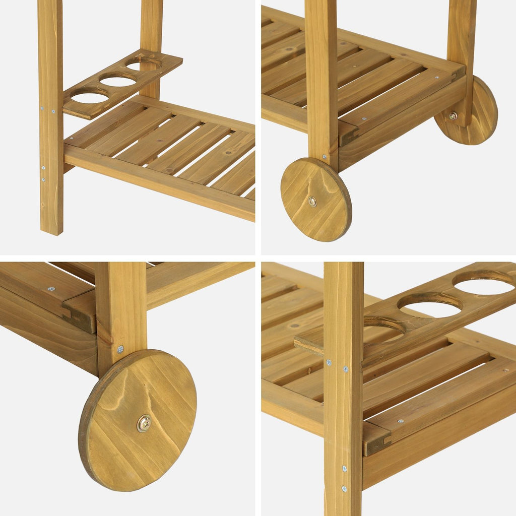 Wooden barbecue cabinet with wheels, wood