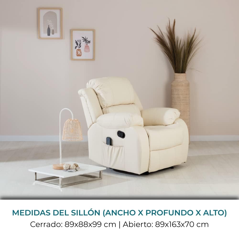 Don Descanso - Sillón Masaje Relax Calor Trevi Negro Reclinable 160º con 8 Motores Silenciosos, Calor Lumbar, Sist. Masaje 4 Zonas y Acabado en PU Anti-Cuarteo [Incluye Mando]. Ideal Gente Mayor