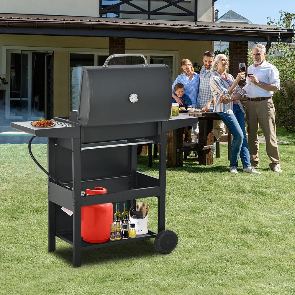 2026 Parrilla a gas SEGMART de 4 quemadores de acero inoxidable – 34,200 BTU, barbacoa para jardín/patio con dos estantes plegables y termómetro, ideal para camping y cocina al aire libre