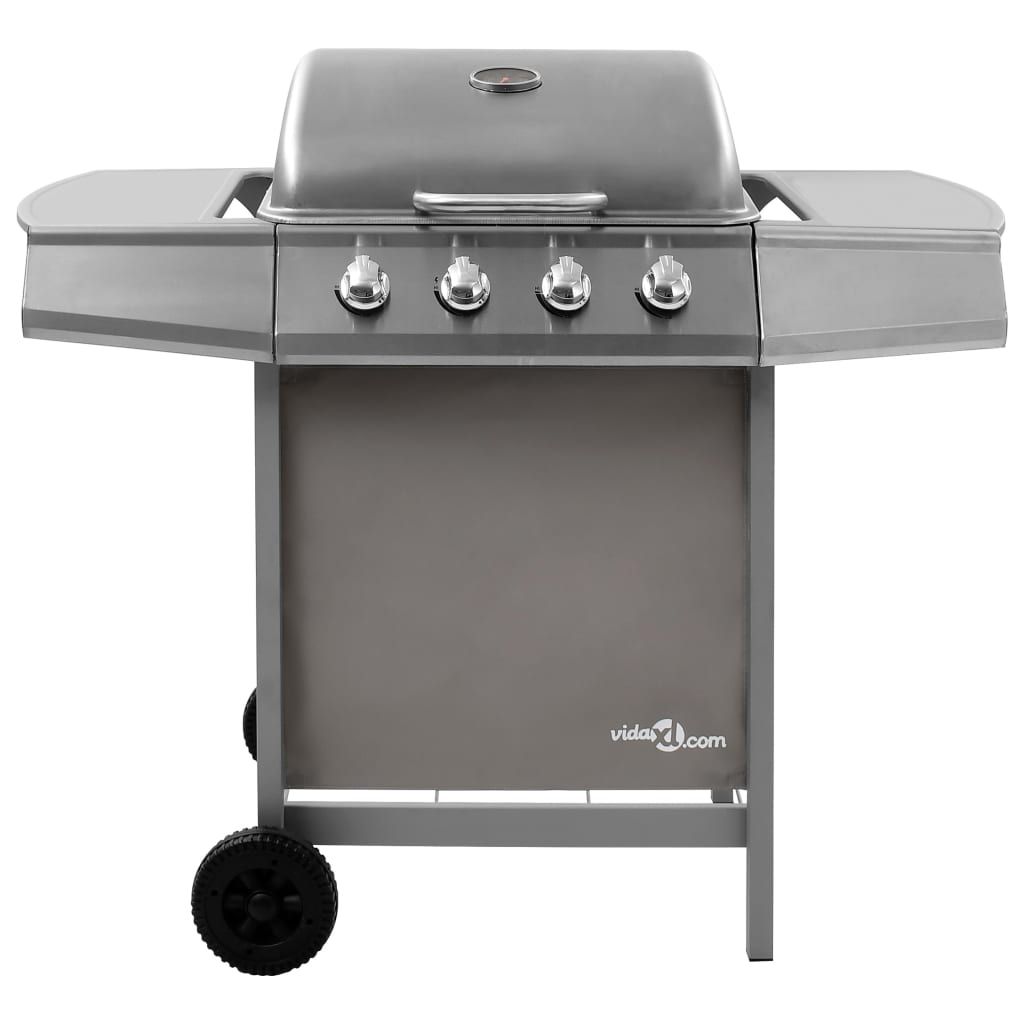 Barbacoa De Gas Con 4 Fogones Plateada Vidaxl