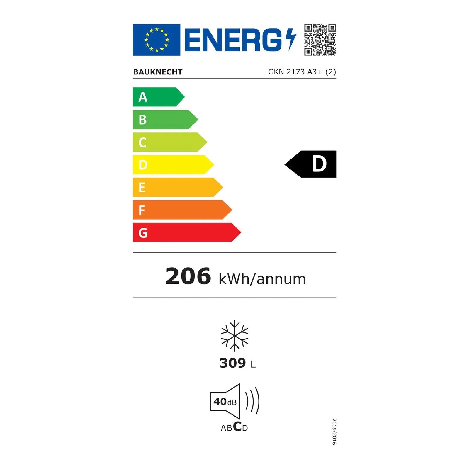 2026 Congelador vertical Bauknecht GKN 2173 A3+ – 309 litros, independiente, clase energética A+++, blanco