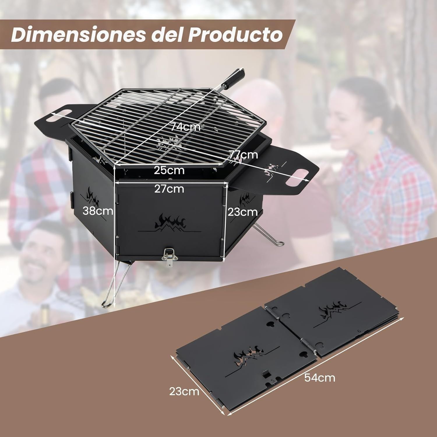 Large Charcoal Grill, Charcoal and Wood Grills with Foldable Body and Legs, Costway 77 x 74 x 38 cm