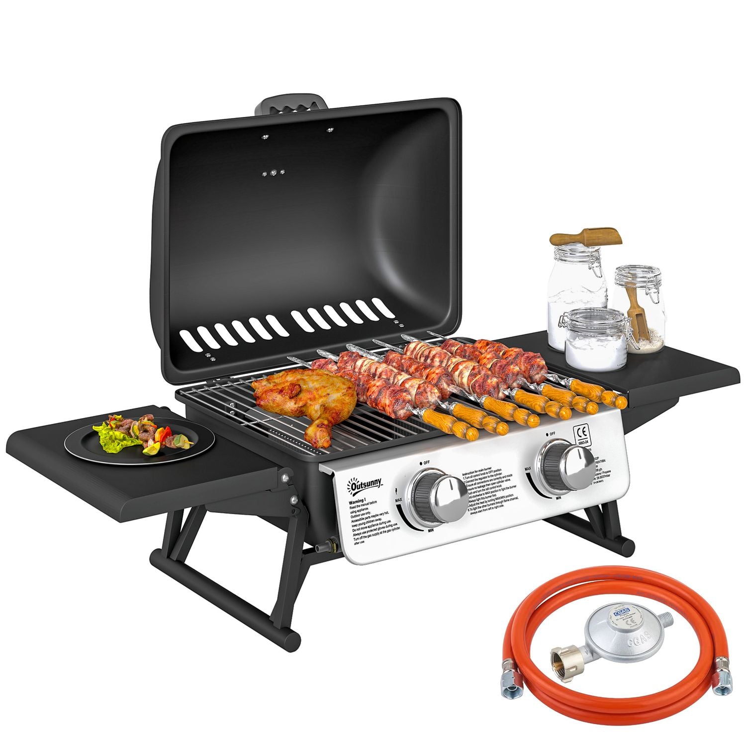 Outsunny gazowy grill ze stali nierdzewnej ABS - 101 x 48 x 41 cm. Czarny