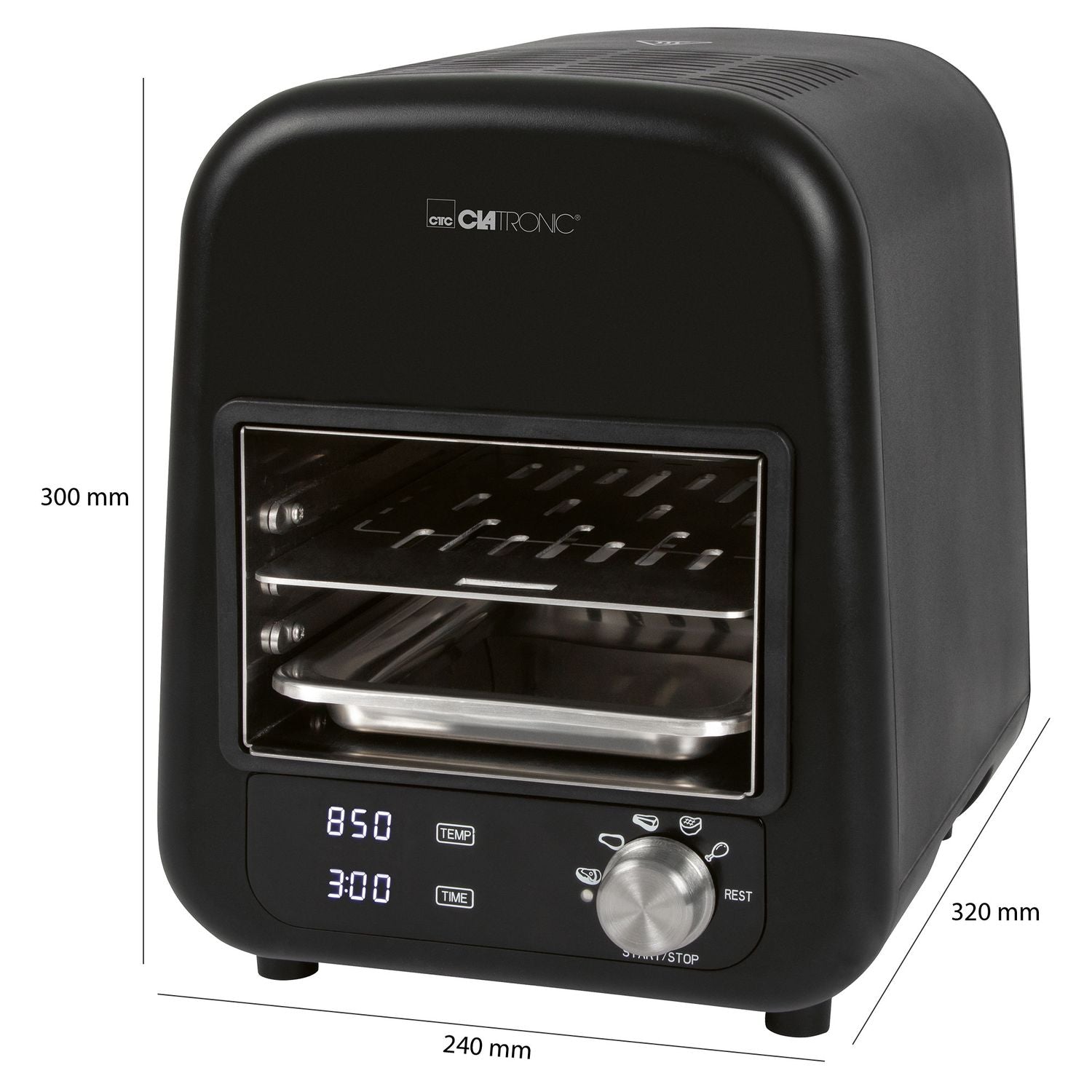 Grill elektryczny na podczerwień Clatronic EBG 3760, grill ceramiczny, 5 programów gotowania, 850°C, czarne wnętrze, 1600 W