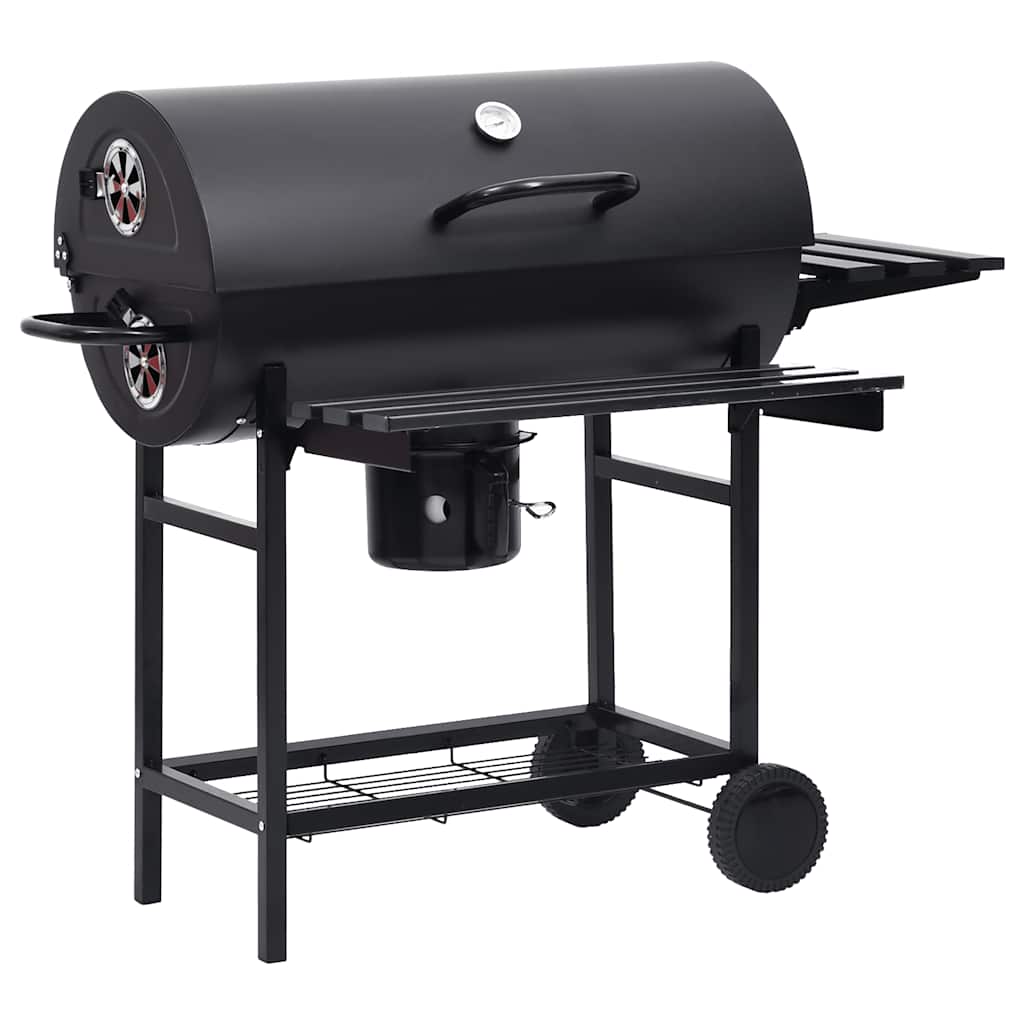 2026 Barbacoa con ruedas y estantes, negra, acero, 115 x 85 x 95 cm, barbacoa exterior