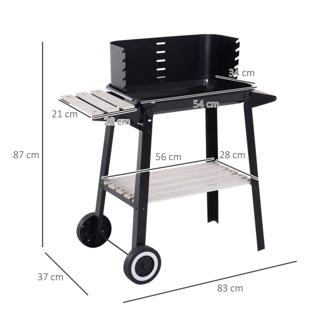 Outsunny grill węglowy z kółkami i półką 83x37x87 cm, czarny
