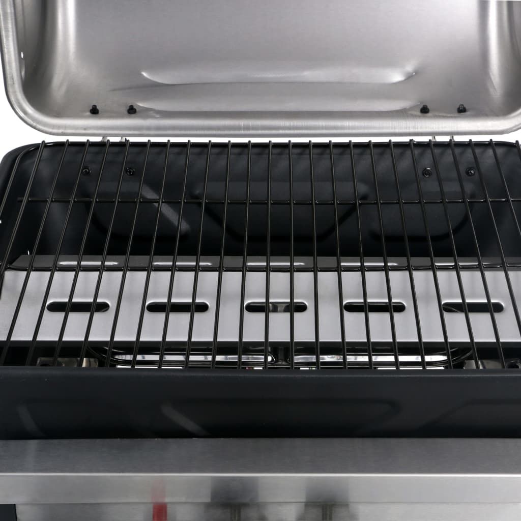 Barbacoa Portátil De Gas Con Mesita 3 Estantes Negro Y Plateado Vidaxl