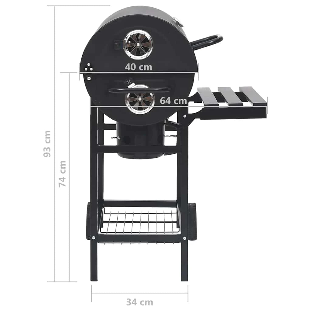 2026 Barbacoa con ruedas y estantes, negra, acero, 115 x 85 x 95 cm, barbacoa exterior