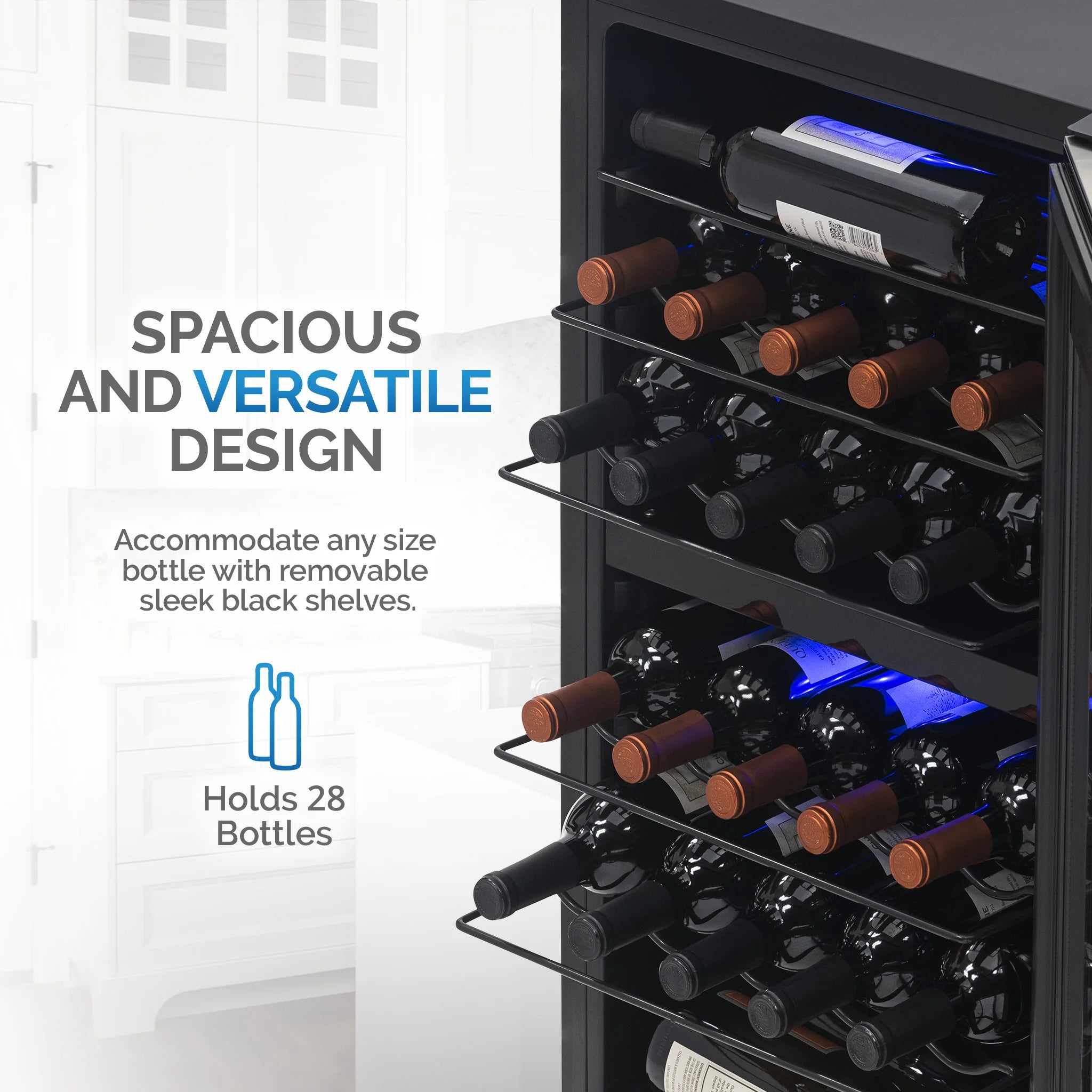 2026 Refrigerador de Vinos Independiente Newair® – 28 Botellas (48 cm), Doble Zona, Acero Inoxidable