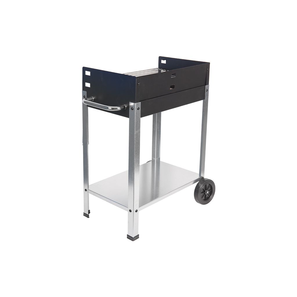 Cofan grill węglowy z kółkami | Regulowany ruszt | Z cegłą szamotową i bocznym uchwytem | Łatwy w transporcie | Duża powierzchnia grillowania | Wymiary: 56,7 x 36 x 83 cm