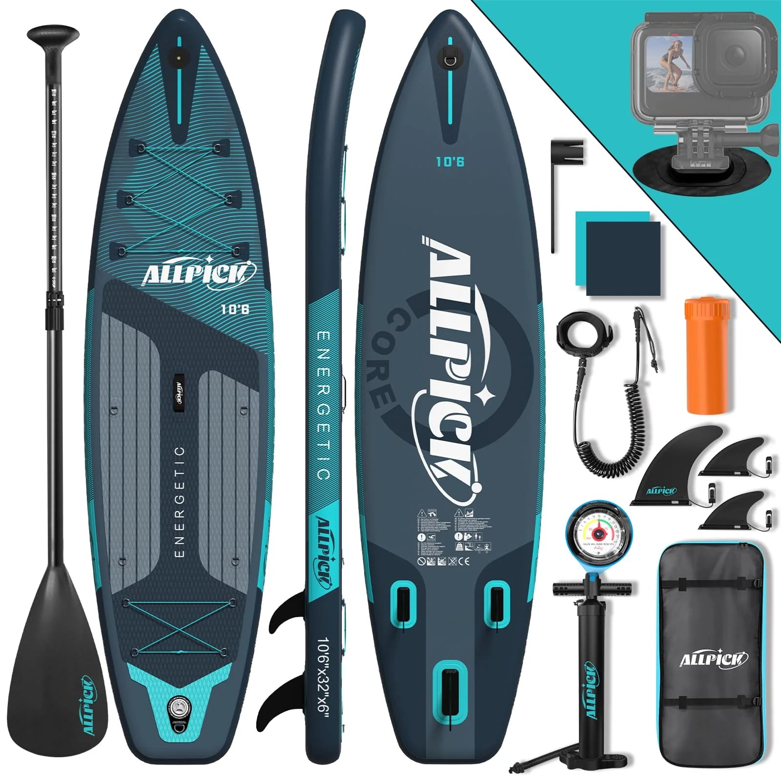 2026 Tabla de Paddle Surf Inflable ALLPICK Premium (Verde Premium) – Set Completo con Soporte Universal para Cámara, Remo Ajustable, para Principiantes y Avanzados, Capacidad 180 kg