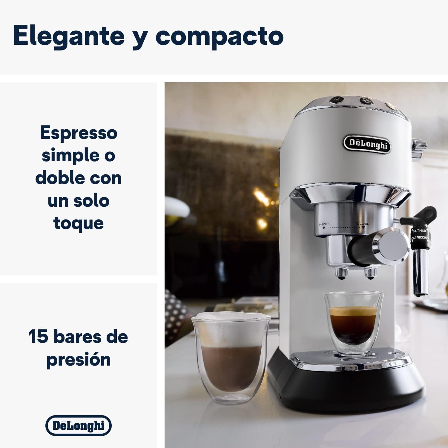 De'Longhi Dedica – Stainless Steel Pump Espresso Coffee Machine for Ground Coffee or Pods, Espresso and Cappuccino, 1.3 L Tank, Anti-Drip System, Model EC685.M, Metallic Colour