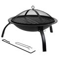 Metal garden grill with a grate - black