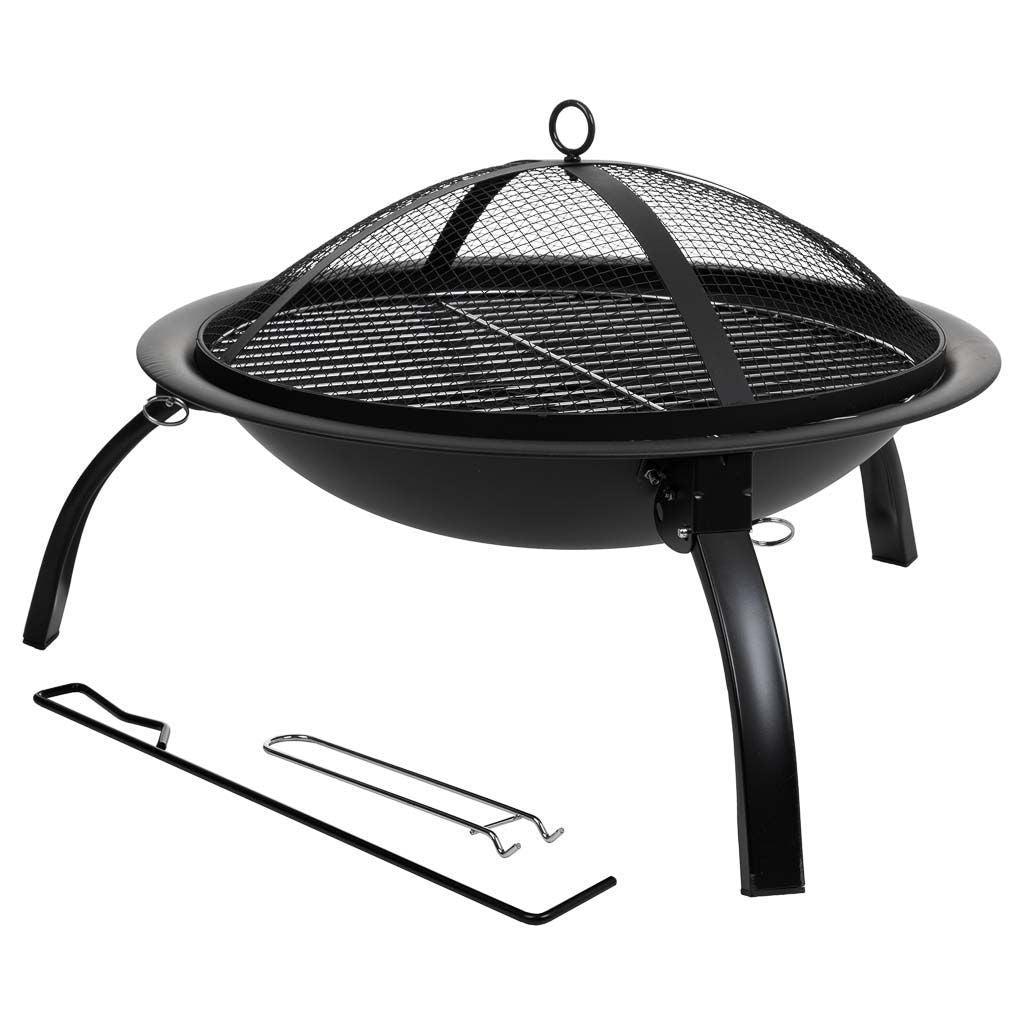 Metal garden grill with a grate - black