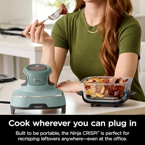 2026 Ninja Crispi Freidora de Aire Caliente, Compatible con Microondas, Congelador y Lavavajillas, Sistema de Cocina Portátil en Vidrio No Tóxico, Recipiente de Vidrio de 1,5 L con 6 Tazas y Tapas