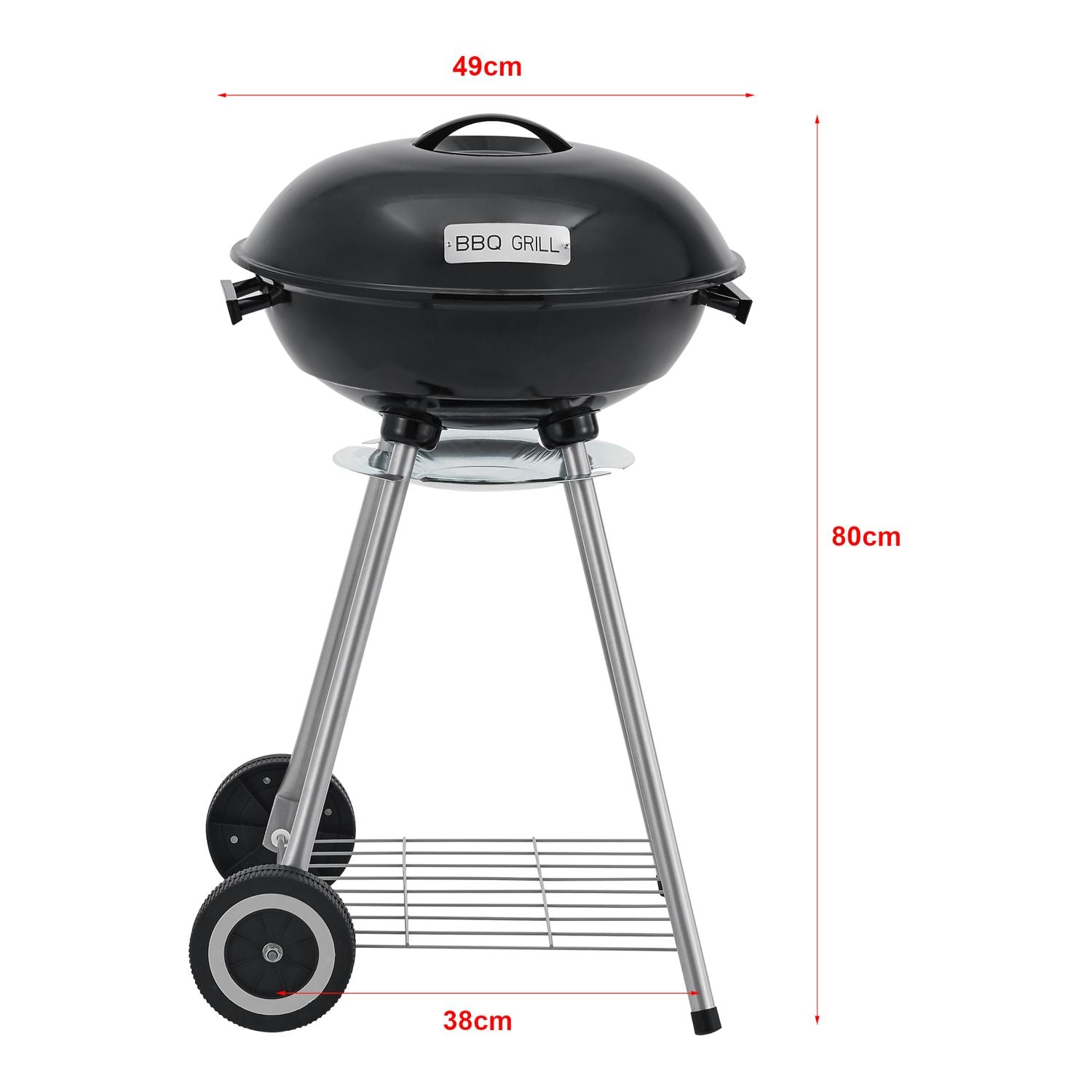 Grill kulisty węglowy Apricena z pokrywą 80x49x47cm - Czarny [casa.pro]