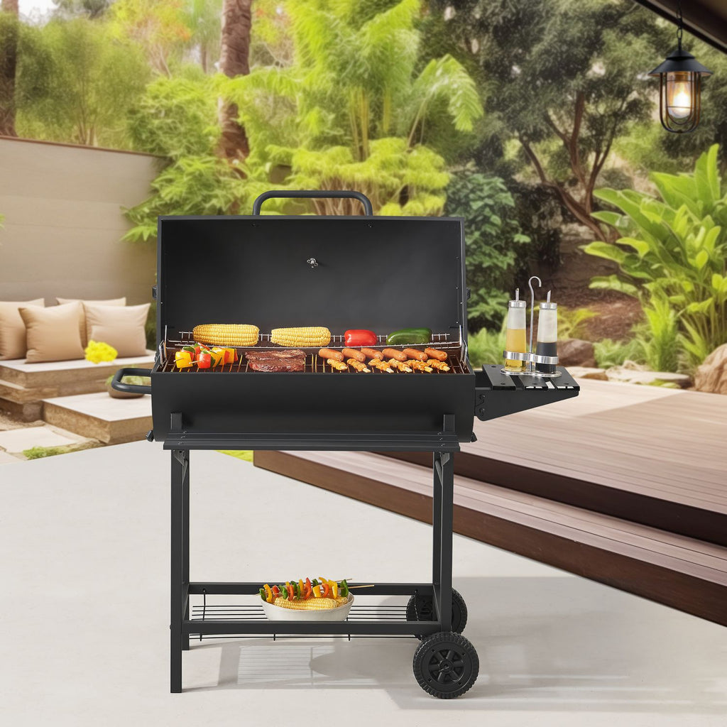 Armento Charcoal Grill with 2 Wheels, Thermometer, Steel – Black [casa.pro]