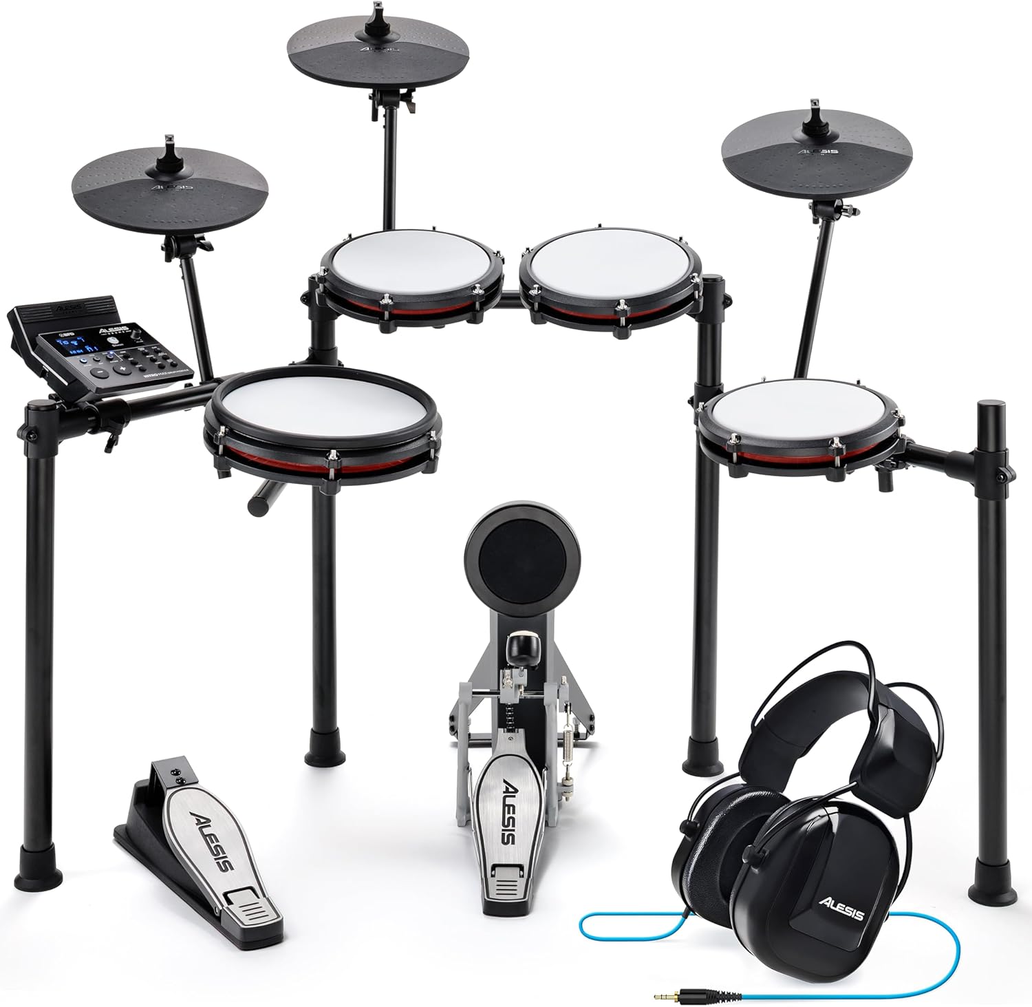 Alesis Nitro Max Kit Batería Electrónica con Parches Silenciosos de Malla, Caja de Doble Zona de 10", Bluetooth, 440+ Sonidos Auténticos, Lecciones Drumeo, USB MIDI, Pedal de Bombo