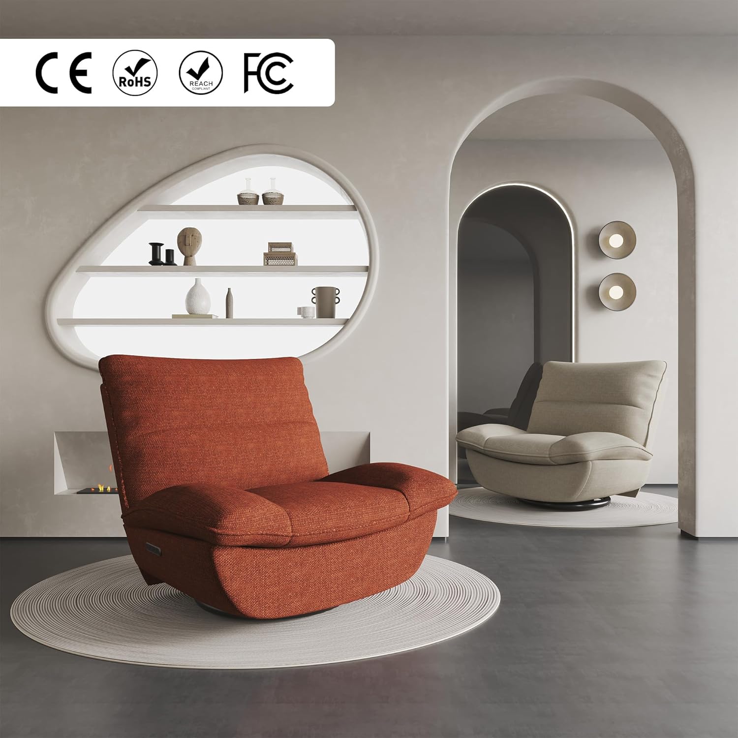 FLEXISPOT XC6 Sillón Relax, Sófa Giratorio con Función Balancín, Sillon TV con Respaldo Ajustable, Silla Reclinable para Dormitorio, Salón y Cine en Casa (Beige)