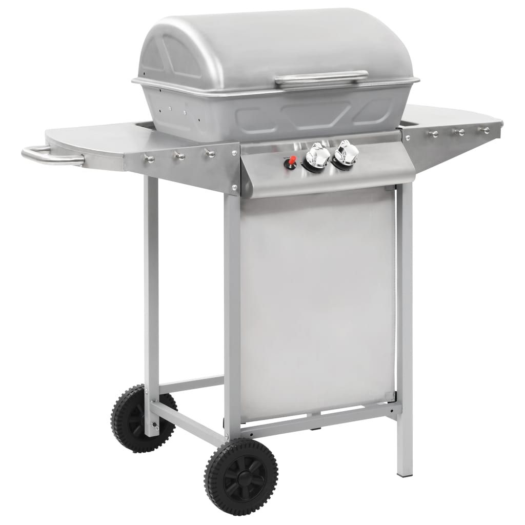 VidaXL Przenośny grill gazowy z 2 strefami, stal nierdzewna, srebrny