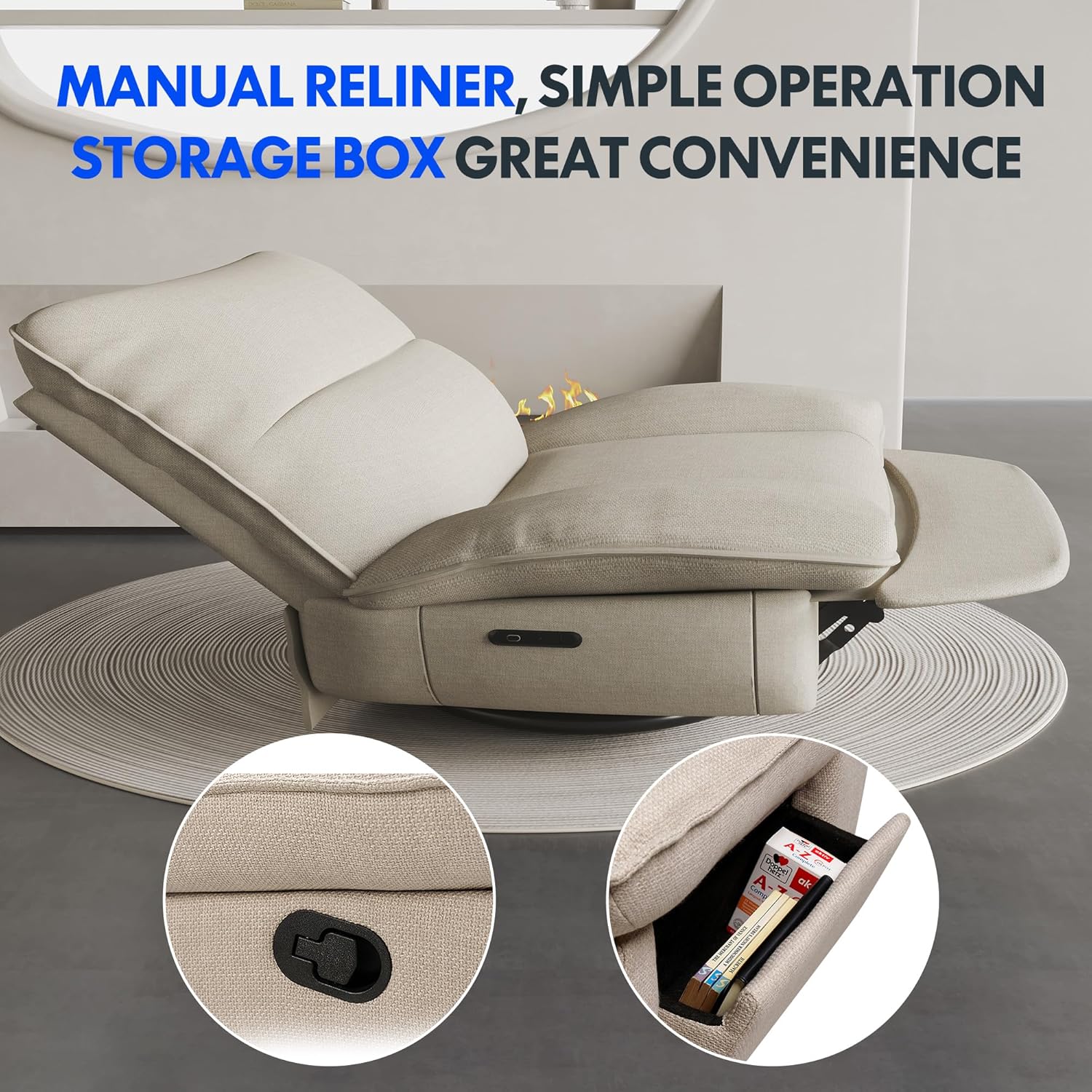 FLEXISPOT XC6 Sillón Relax, Sófa Giratorio con Función Balancín, Sillon TV con Respaldo Ajustable, Silla Reclinable para Dormitorio, Salón y Cine en Casa (Beige)