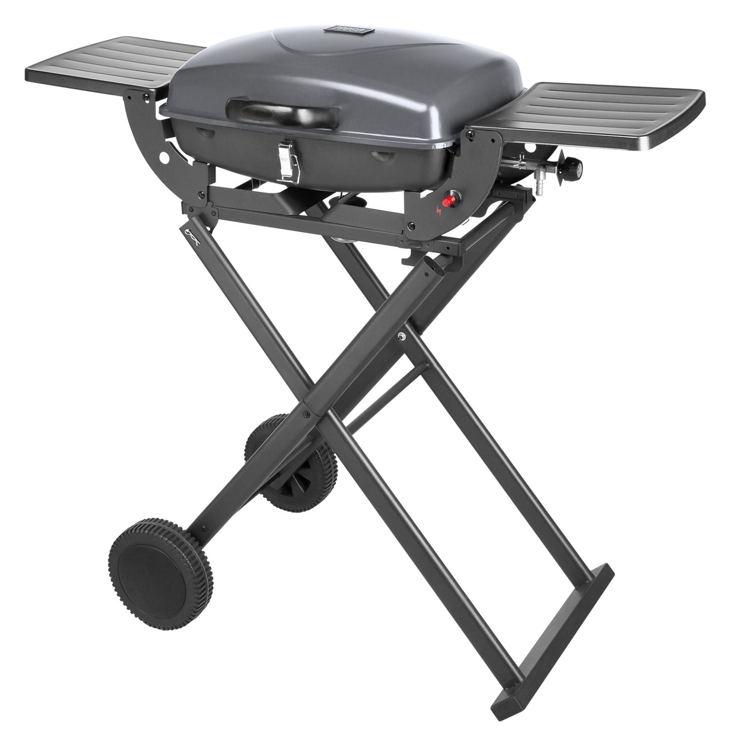Portable folding gas grill 3.6 kW, wheels, legs, shelf
