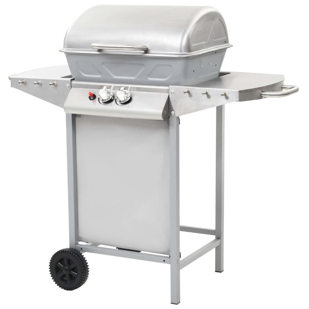 VidaXL Przenośny grill gazowy z 2 strefami, stal nierdzewna, srebrny