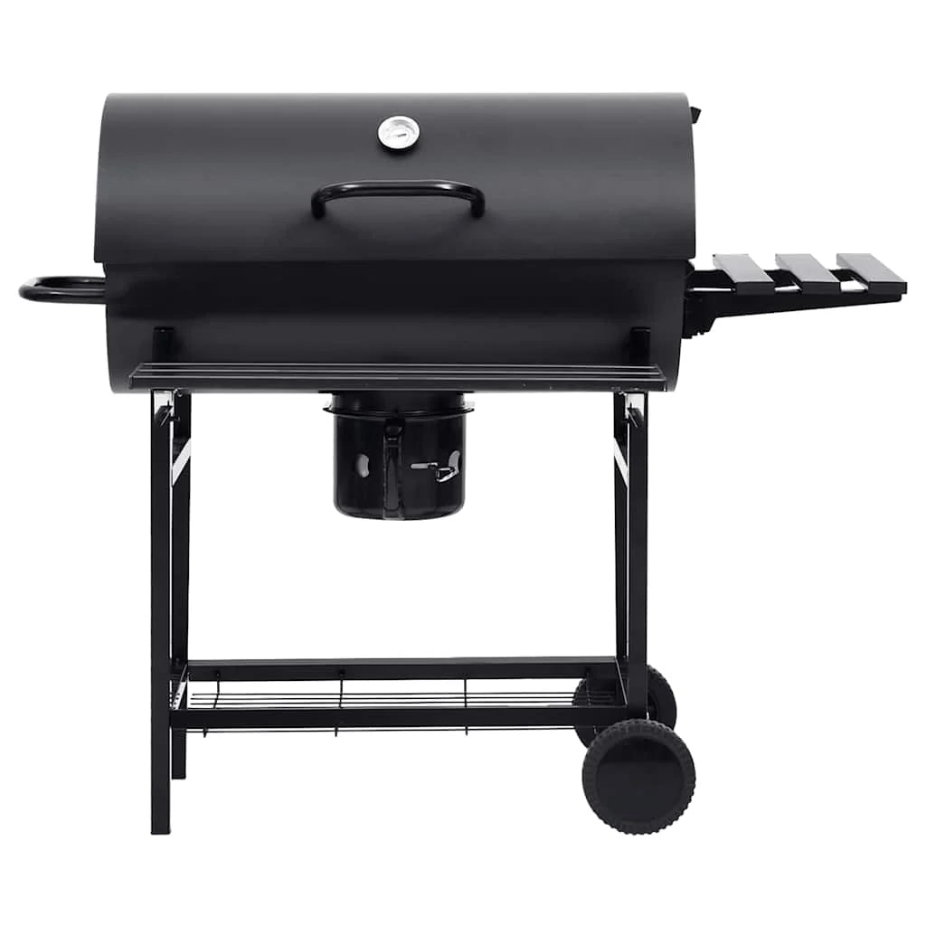 2026 Barbacoa con ruedas y estantes, negra, acero, 115 x 85 x 95 cm, barbacoa exterior