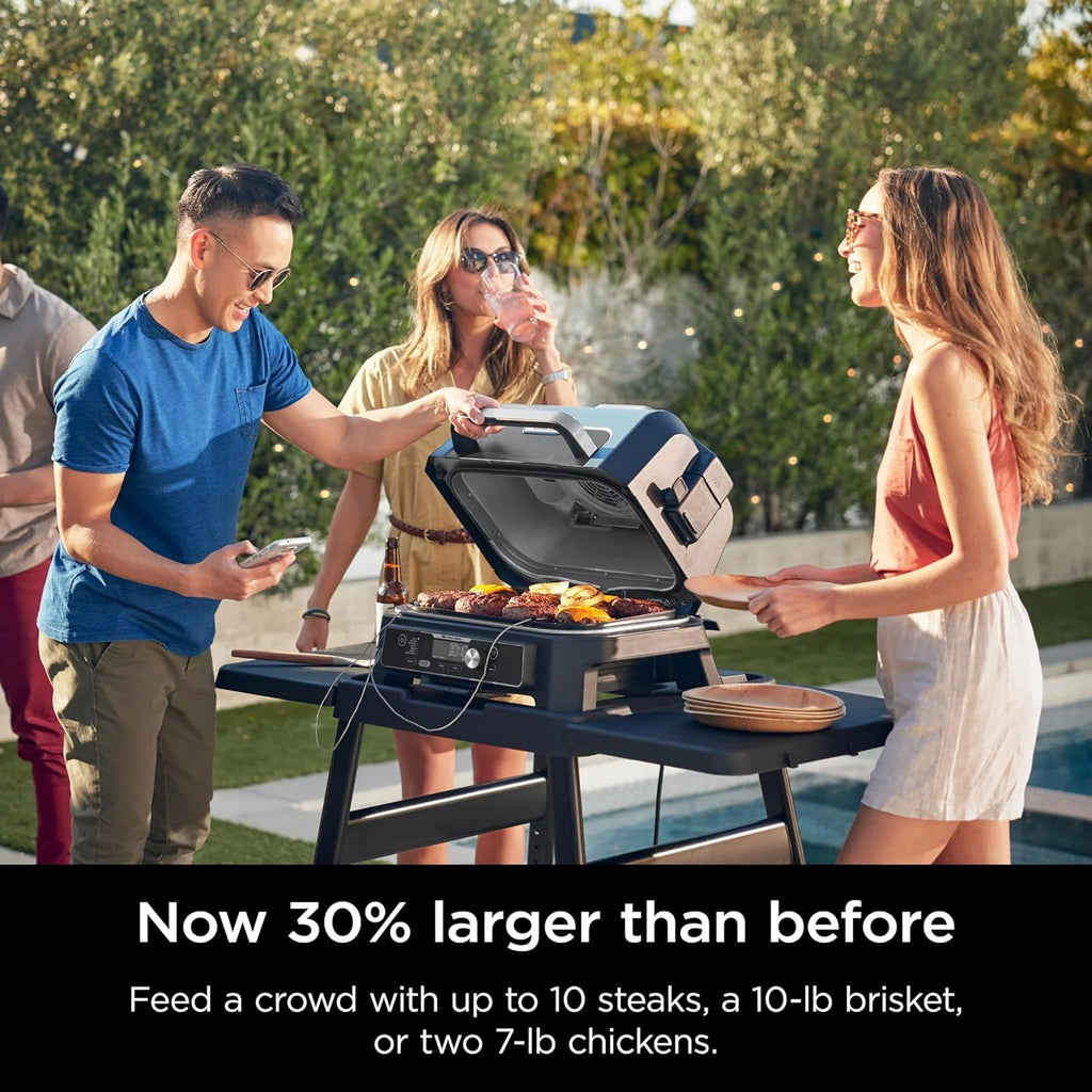 2026 Parrilla y ahumador exterior Ninja Woodfire Pro XL, termómetro, master grill 4 en 1, barbacoa ahumador, freidora de aire exterior, horno, portátil, parrilla eléctrica, gris oscuro, modelo OG850