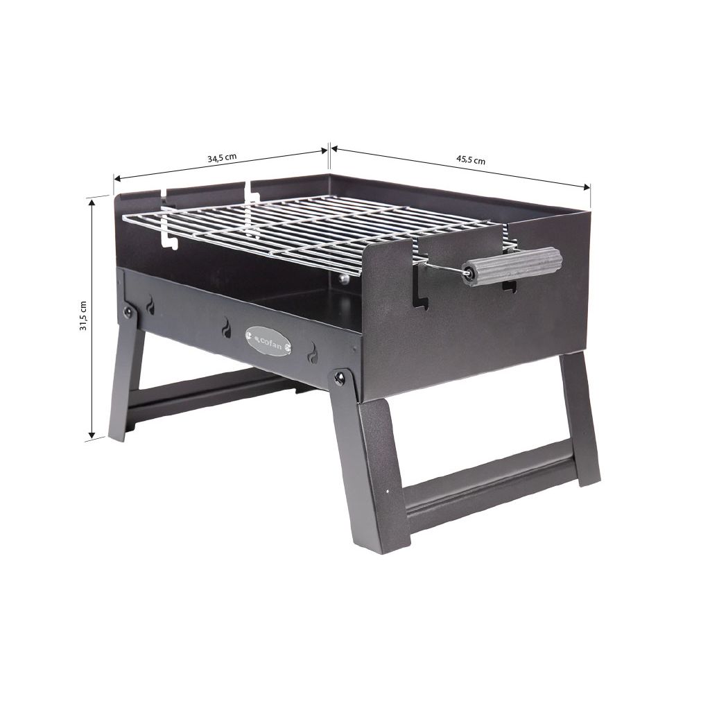 Portable Cofan Charcoal Barbecue | Chrome-plated Steel Barbecue | Foldable Barbecue | With Side Handles | Perfect for Camping, Garden, and Patio | Dimensions: 45.5 x 34.5 x 31.5 cm