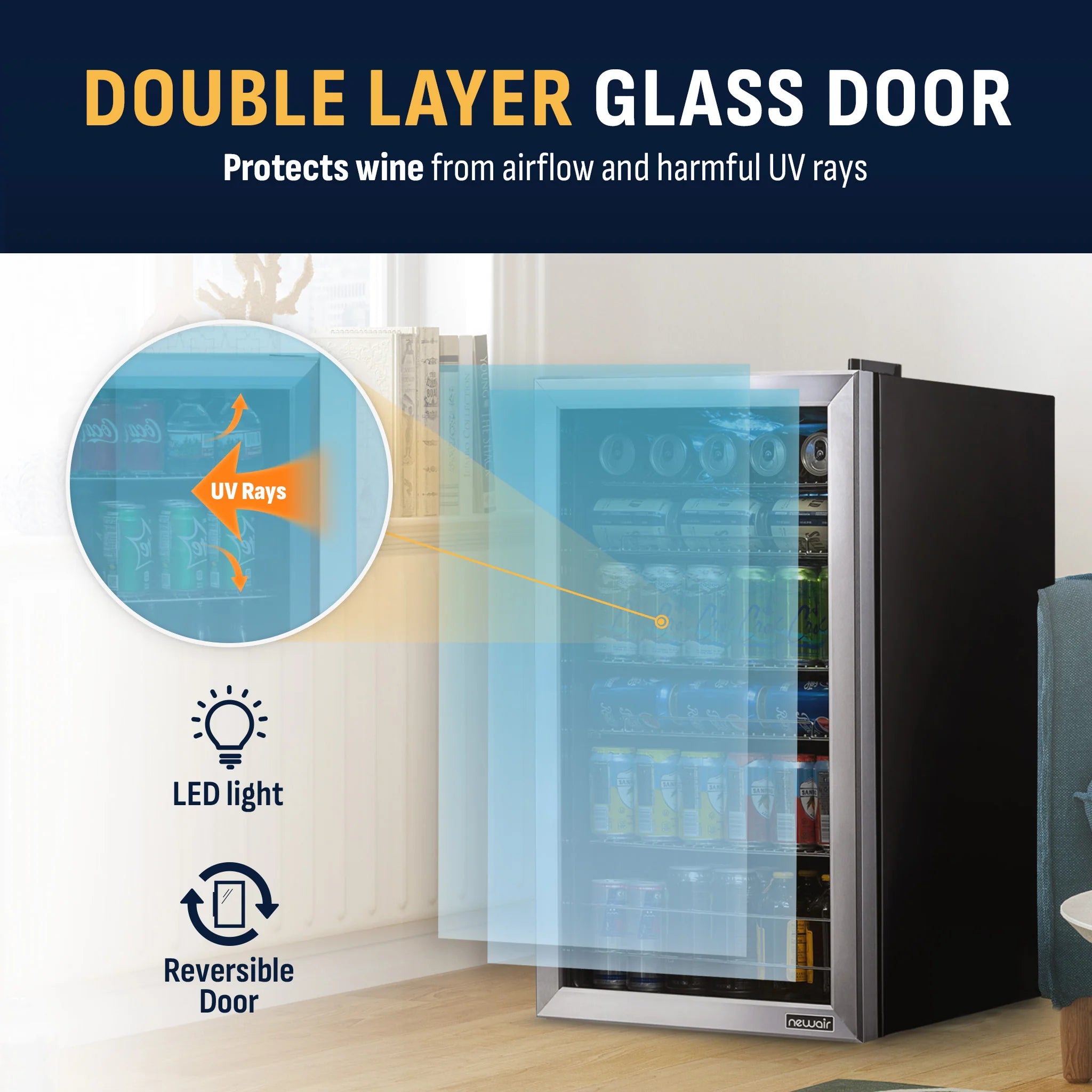 2026 Newair® Refrigerador de Bebidas Independiente de Acero Inoxidable – 126 Latas – 18,9"