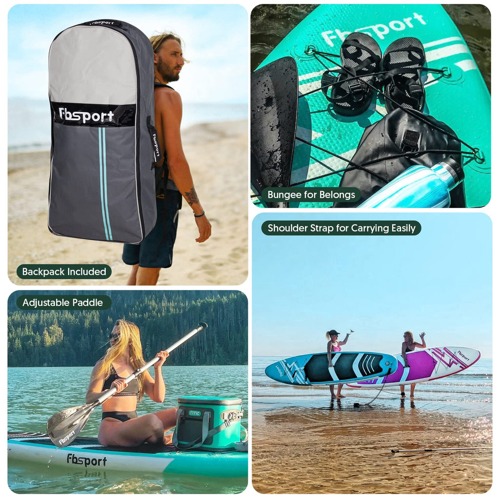 2026 FBSPORT Tabla de Paddle Surf Inflable, Grosor 15 cm, Kit Completo con Remo de Aluminio Ajustable y Bomba (Verde)