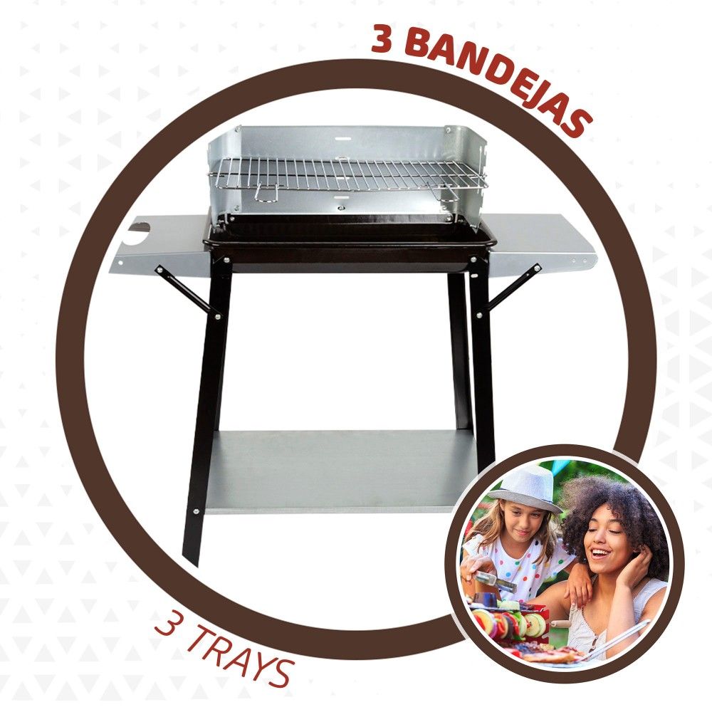 Active portable charcoal grill with 4 grill heights